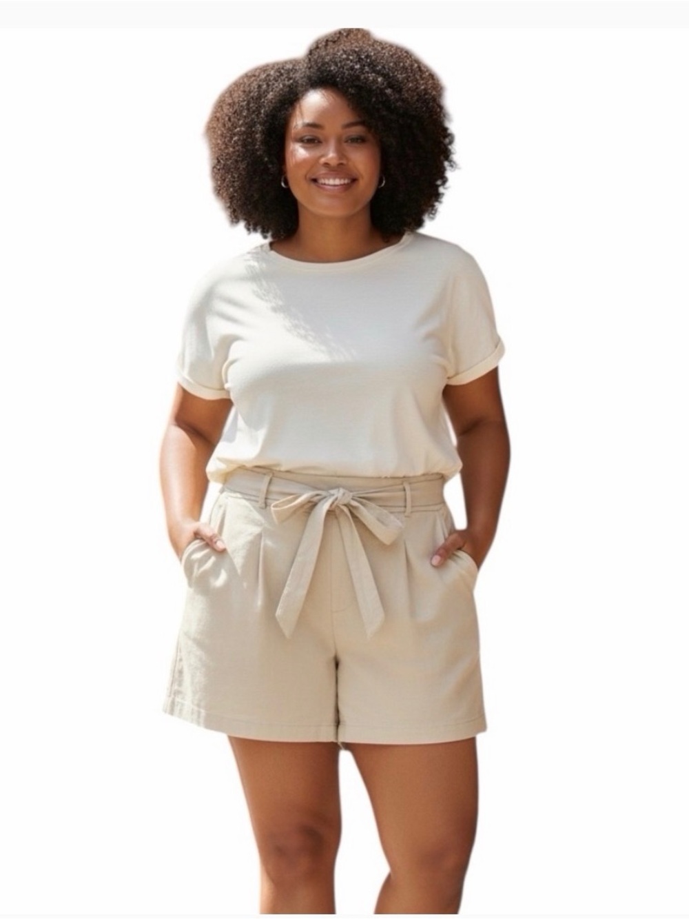 Torrid Linen Blend High Waist Cuffed Short w Belt Tan Women’s Plus size 20 NWT